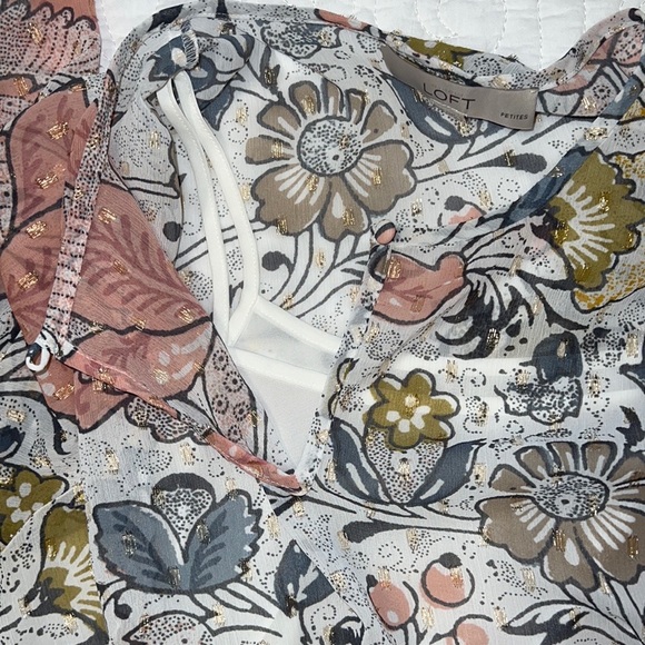 LOFT Floral Gold Shimmer Dress size petite small - Picture 3 of 5